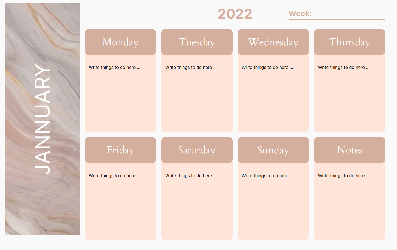 Weekly Calendar template for digital signage